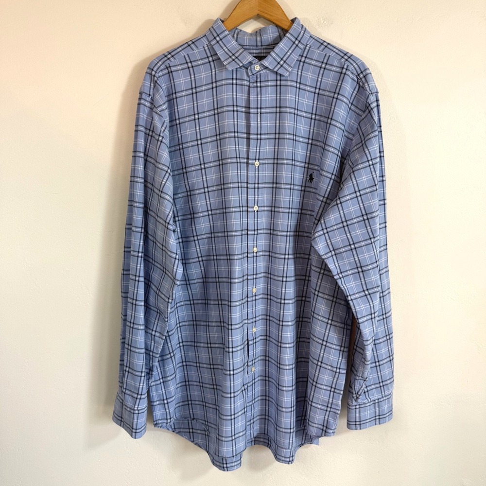Polo Ralph Lauren Button Down Shirt Blue Plaid Preppy Classic Big Tall 2 XL